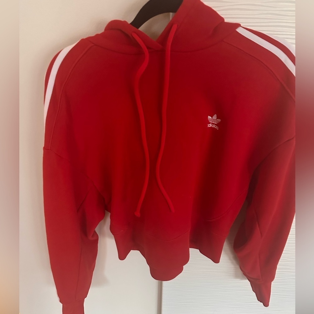 Adidas Originals Women's Red Cropped Hoodie - Picture 2 of 3